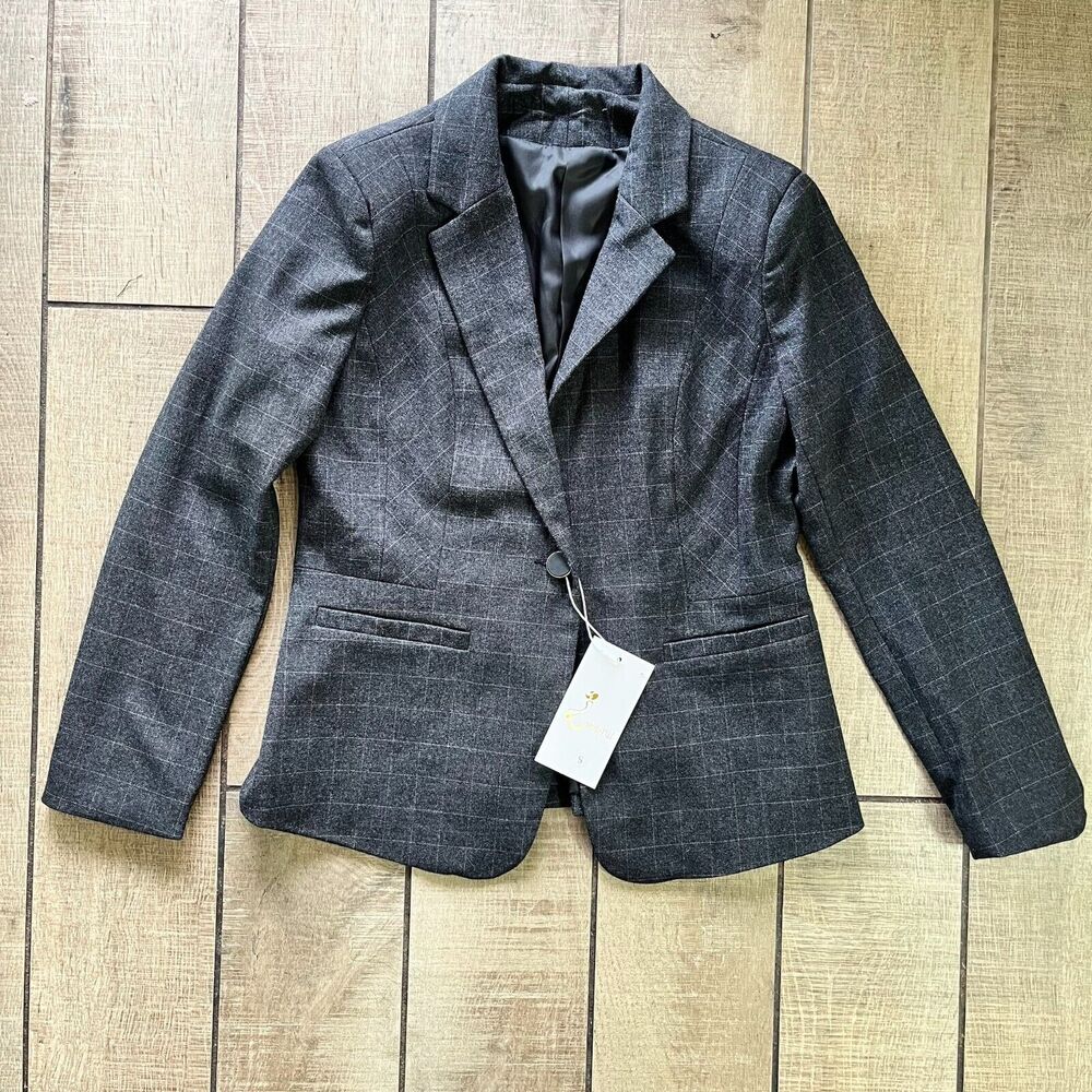 NEW Modful Gray Checkered Blazer Jacket Size Small NWT Tailored Classic Fit